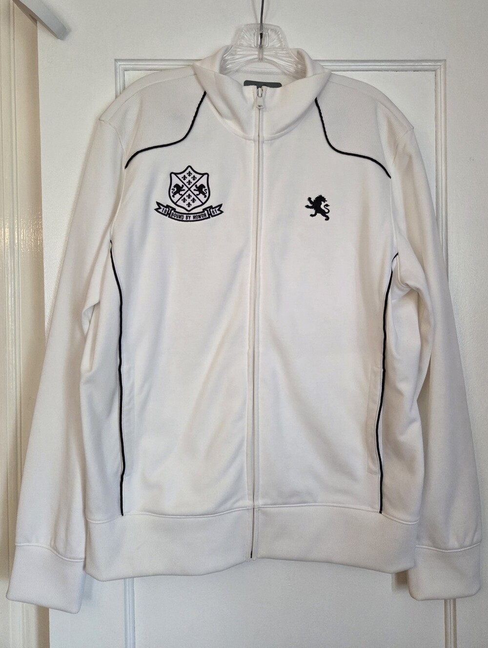 Express Mens White Full-Zip Track Jacket with Black Piping, Large